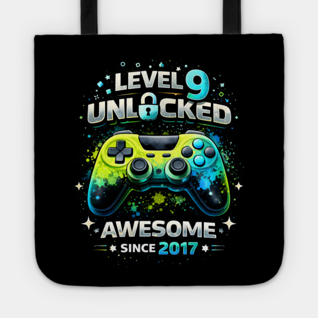 Level 9 Unlocked Awesome Since 2017 Gamer Birthday Tote by ArtistTee ⭐⭐⭐⭐⭐