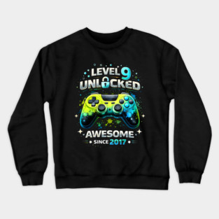 Level 9 Unlocked Awesome Since 2017 Gamer Birthday Crewneck Sweatshirt