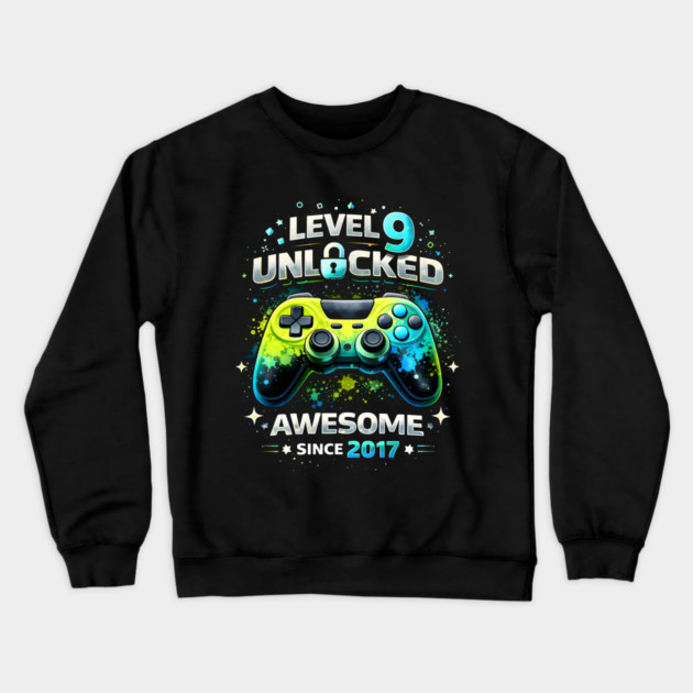 Level 9 Unlocked Awesome Since 2017 Gamer Birthday Crewneck Sweatshirt by ArtistTee ⭐⭐⭐⭐⭐