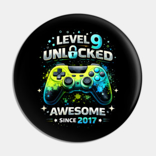 Level 9 Unlocked Awesome Since 2017 Gamer Birthday Pin