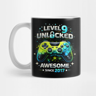 Level 9 Unlocked Awesome Since 2017 Gamer Birthday Mug