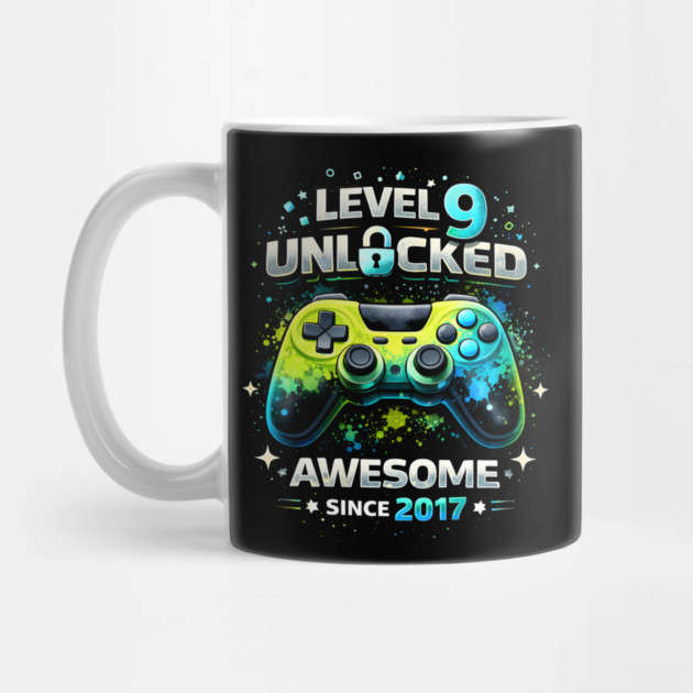 Level 9 Unlocked Awesome Since 2017 Gamer Birthday by ArtistTee ⭐⭐⭐⭐⭐
