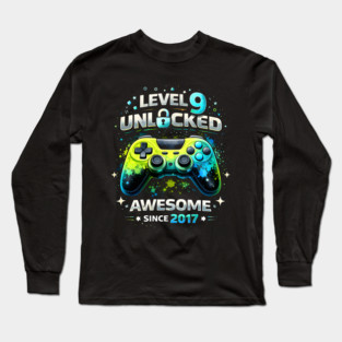Level 9 Unlocked Awesome Since 2017 Gamer Birthday Long Sleeve T-Shirt