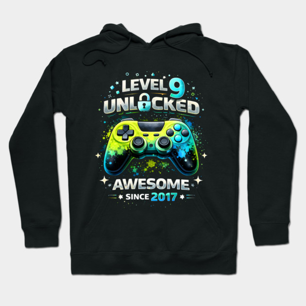 Level 9 Unlocked Awesome Since 2017 Gamer Birthday Hoodie by ArtistTee ⭐⭐⭐⭐⭐