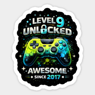 Level 9 Unlocked Awesome Since 2017 Gamer Birthday Sticker