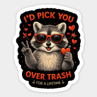 I'd Pick You Over Trash For A Lifetime Raccoon Valentine Sticker