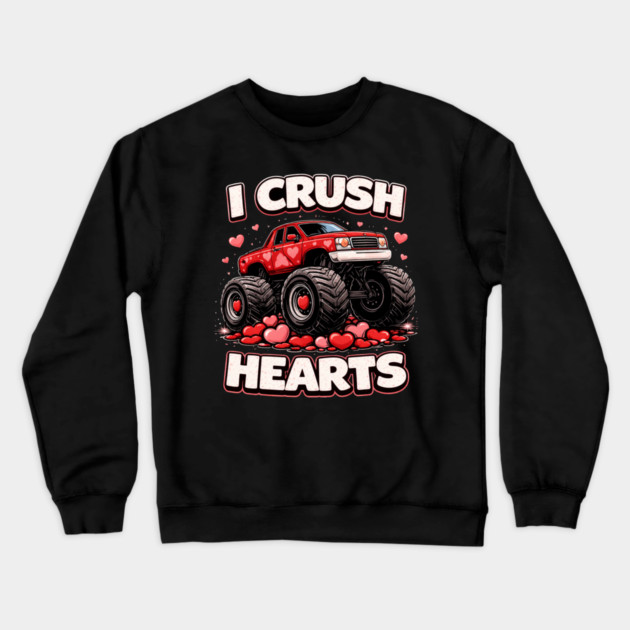 I Crush Hearts Valentine's Day Monster Truck Lover Crewneck Sweatshirt by ArtistTee ⭐⭐⭐⭐⭐