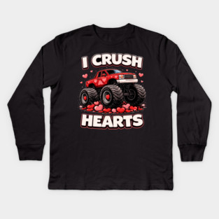 I Crush Hearts Valentine's Day Monster Truck Lover Kids Long Sleeve T-Shirt