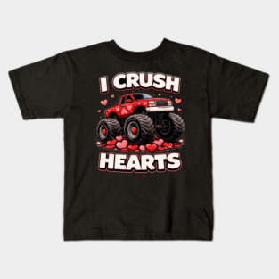I Crush Hearts Valentine's Day Monster Truck Lover Kids T-Shirt