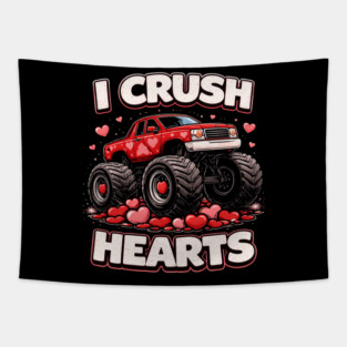 I Crush Hearts Valentine's Day Monster Truck Lover Tapestry