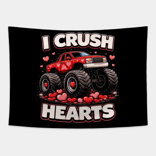 I Crush Hearts Valentine's Day Monster Truck Lover Tapestry by ArtistTee ⭐⭐⭐⭐⭐