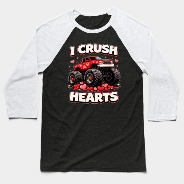 I Crush Hearts Valentine's Day Monster Truck Lover Baseball T-Shirt by ArtistTee ⭐⭐⭐⭐⭐