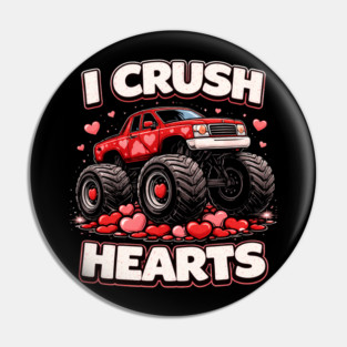I Crush Hearts Valentine's Day Monster Truck Lover Pin