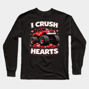 I Crush Hearts Valentine's Day Monster Truck Lover Long Sleeve T-Shirt