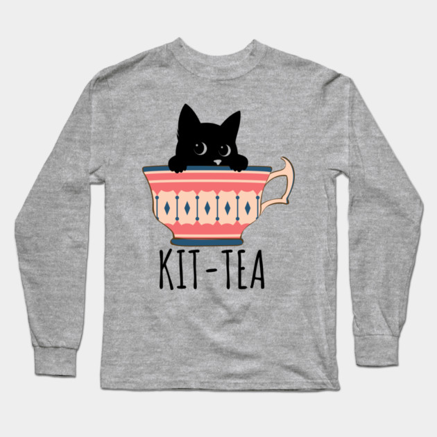 KIT-TEA Stealthy Sips Long Sleeve T-Shirt by Champanie's Store