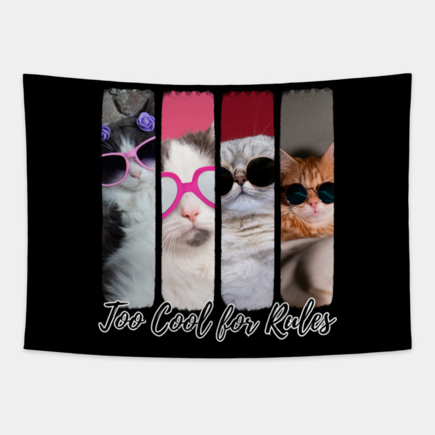 Too Cool for Rules – Stylish Cat Attitude Tapestry by Champanie's Store