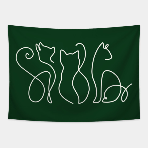 Minimalist Cat Line Art Tapestry by Champanie's Store