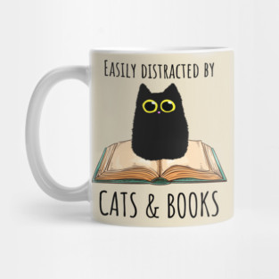 Easily Distracted By Cats & Books Mug