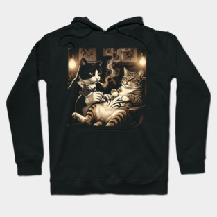 Tuxedo Cat Tattoo Shop Artist Inked Kitten Smoking Feline Artwork Hoodie