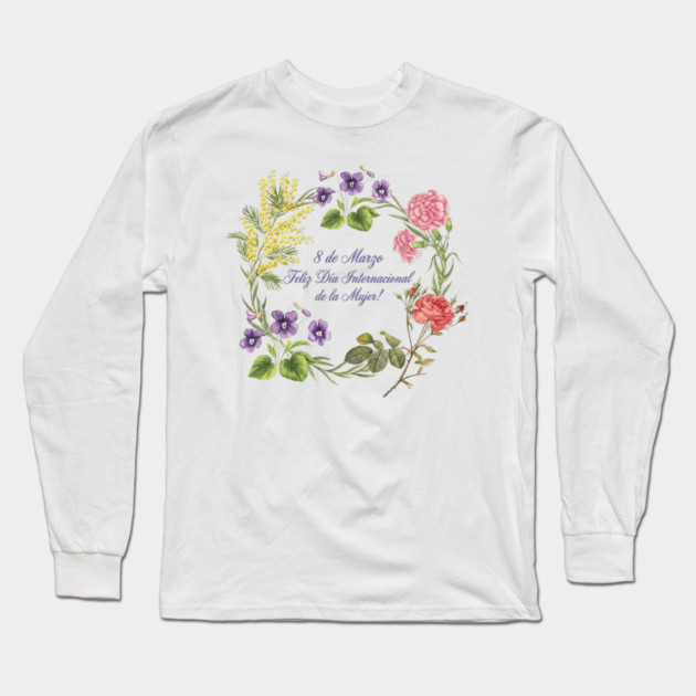 Floral Wreath International Women's Day Celebrate Long Sleeve T-Shirt by Art2Wear