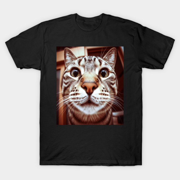Cat Stare Tee - Close Encounter Feline Design. cat shirt funny feline design pet humor apparel whiskers gift animal lover tee T-Shirt by OUTFITPAW