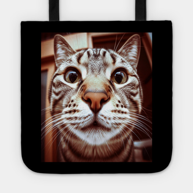 Cat Stare Tee - Close Encounter Feline Design. cat shirt funny feline design pet humor apparel whiskers gift animal lover tee Tote by OUTFITPAW