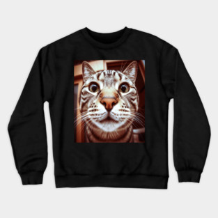 Cat Stare Tee - Close Encounter Feline Design. cat shirt funny feline design pet humor apparel whiskers gift animal lover tee Crewneck Sweatshirt