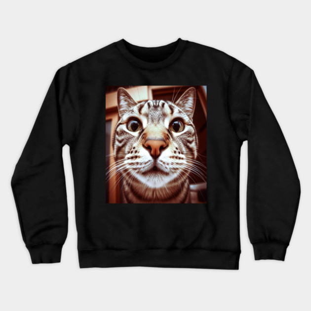 Cat Stare Tee - Close Encounter Feline Design. cat shirt funny feline design pet humor apparel whiskers gift animal lover tee Crewneck Sweatshirt by OUTFITPAW