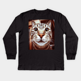 Cat Stare Tee - Close Encounter Feline Design. cat shirt funny feline design pet humor apparel whiskers gift animal lover tee Kids Long Sleeve T-Shirt