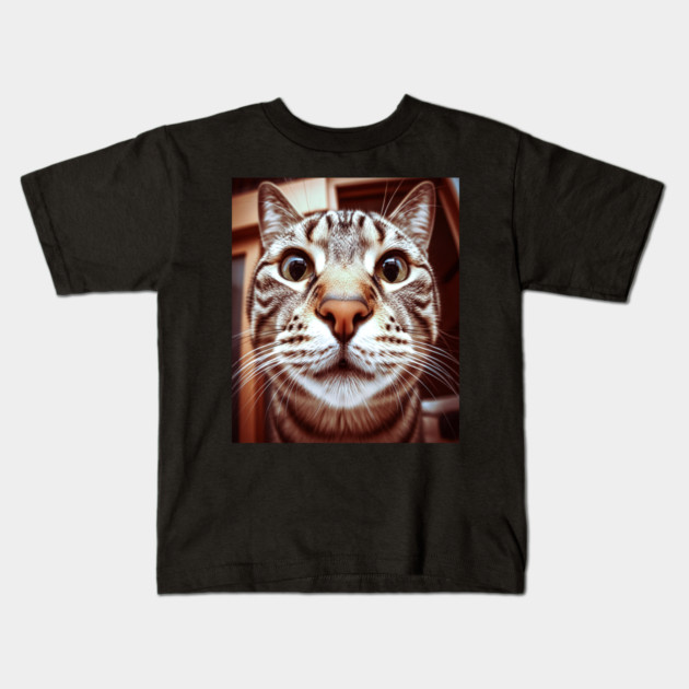 Cat Stare Tee - Close Encounter Feline Design. cat shirt funny feline design pet humor apparel whiskers gift animal lover tee Kids T-Shirt by OUTFITPAW