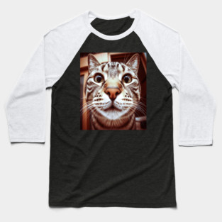 Cat Stare Tee - Close Encounter Feline Design. cat shirt funny feline design pet humor apparel whiskers gift animal lover tee Baseball T-Shirt