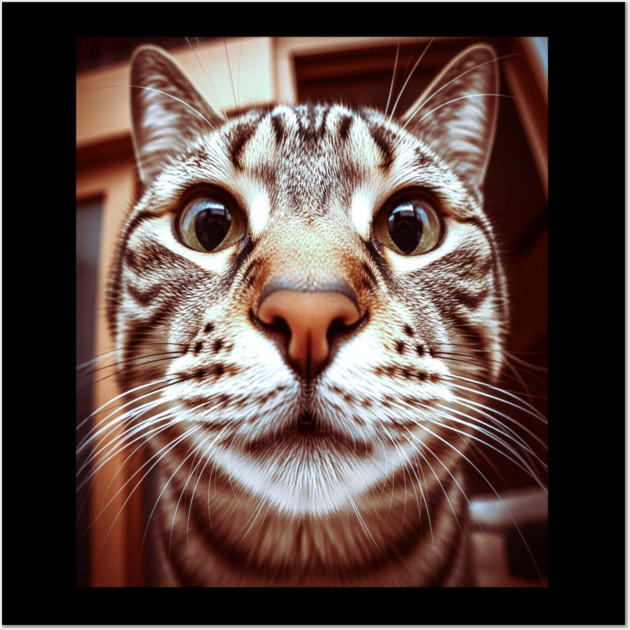 Cat Stare Tee - Close Encounter Feline Design. cat shirt funny feline design pet humor apparel whiskers gift animal lover tee Wall Art by OUTFITPAW