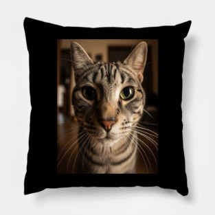 Judgmental Cat Tee - Tabby Stare Down Design. cat shirt funny tabby design judgmental humor pet apparel whiskers gift Pillow