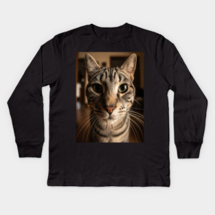 Judgmental Cat Tee - Tabby Stare Down Design. cat shirt funny tabby design judgmental humor pet apparel whiskers gift Kids Long Sleeve T-Shirt