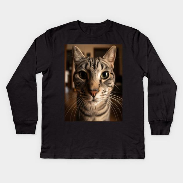 Judgmental Cat Tee - Tabby Stare Down Design. cat shirt funny tabby design judgmental humor pet apparel whiskers gift Kids Long Sleeve T-Shirt by OUTFITPAW