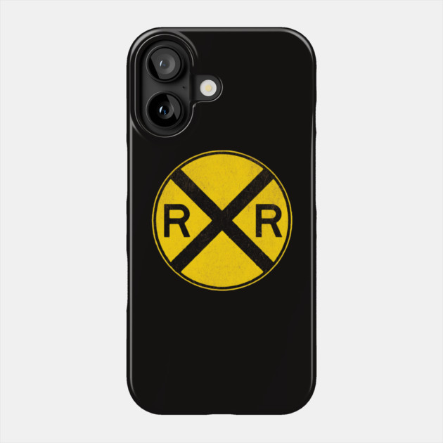 Weathered Yellow and  Black Retro Rail Road RR Crossing Sign Phone Case by DonWillisJrArt