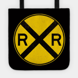 Weathered Yellow and  Black Retro Rail Road RR Crossing Sign Tote
