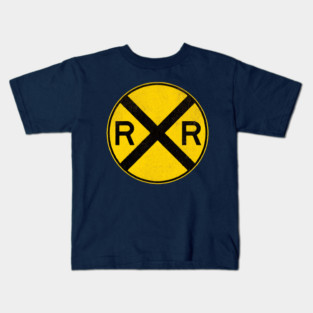 Weathered Yellow and  Black Retro Rail Road RR Crossing Sign Kids T-Shirt