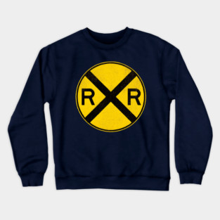 Weathered Yellow and  Black Retro Rail Road RR Crossing Sign Crewneck Sweatshirt