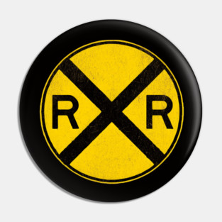 Weathered Yellow and  Black Retro Rail Road RR Crossing Sign Pin