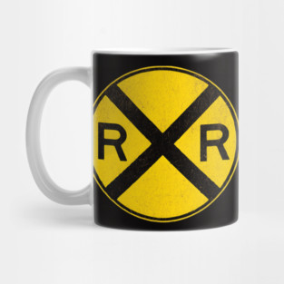Weathered Yellow and  Black Retro Rail Road RR Crossing Sign Mug