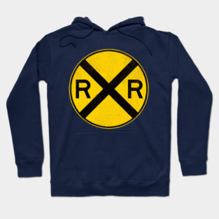 Weathered Yellow and  Black Retro Rail Road RR Crossing Sign Hoodie