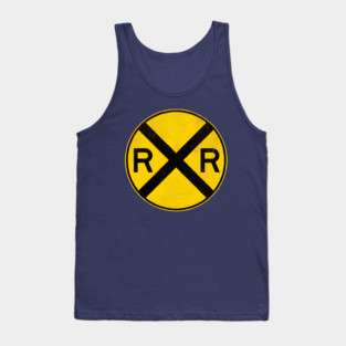 Weathered Yellow and  Black Retro Rail Road RR Crossing Sign Tank Top