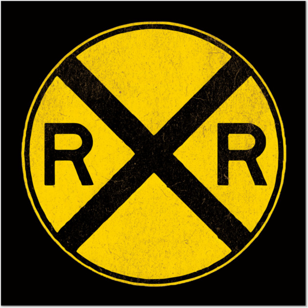 Weathered Yellow and  Black Retro Rail Road RR Crossing Sign Wall Art by DonWillisJrArt