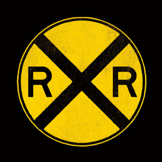 Weathered Yellow and  Black Retro Rail Road RR Crossing Sign by DonWillisJrArt