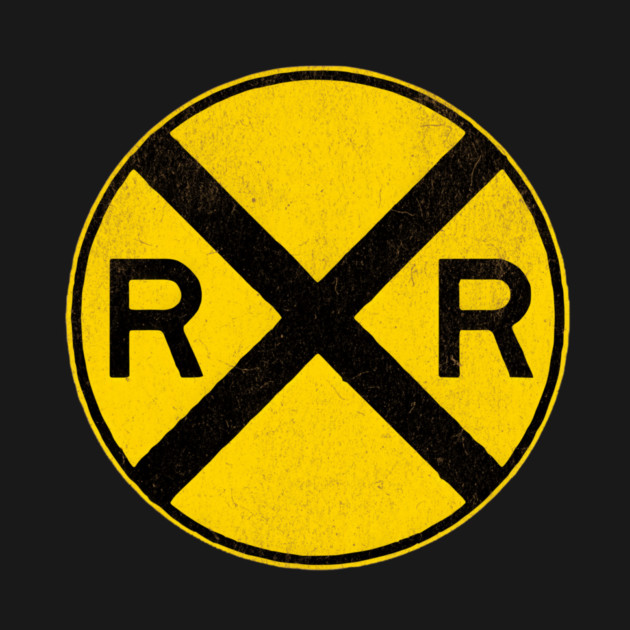 Weathered Yellow and  Black Retro Rail Road RR Crossing Sign by DonWillisJrArt