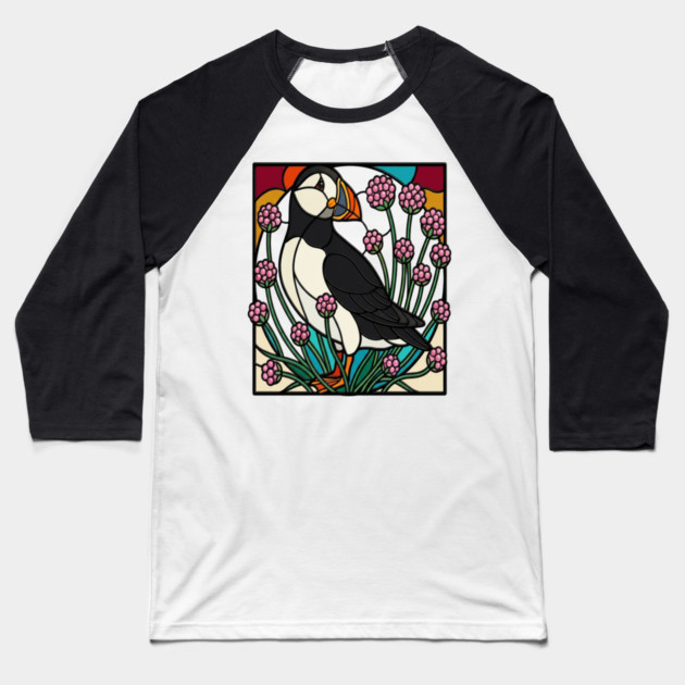 Atlantic Puffin Coastal Nature Design Baseball T-Shirt by BirdsnStuff