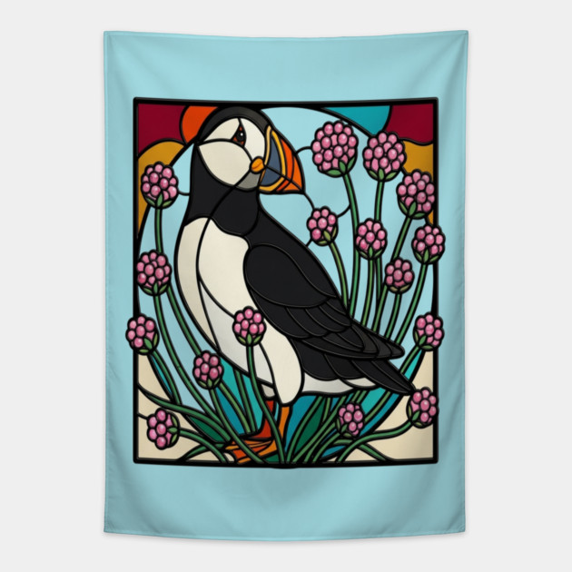 Atlantic Puffin Coastal Nature Design Tapestry by BirdsnStuff