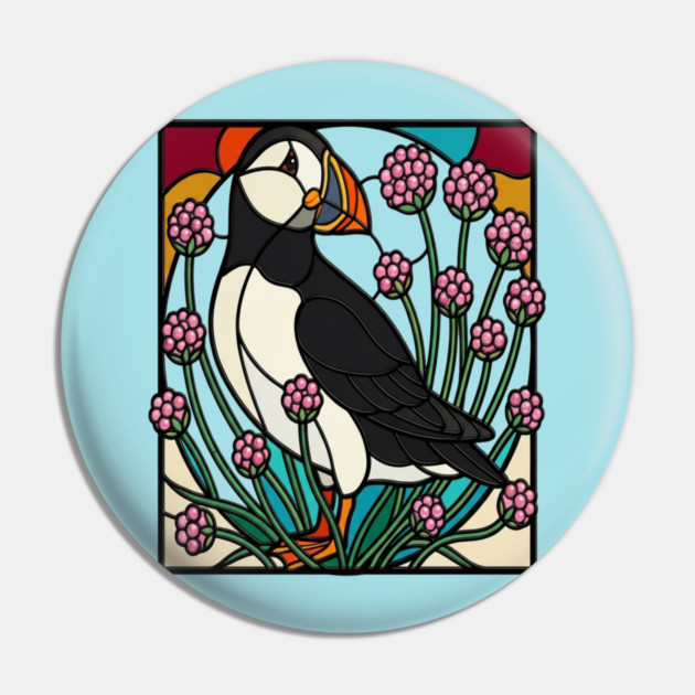 Atlantic Puffin Coastal Nature Design Pin by BirdsnStuff