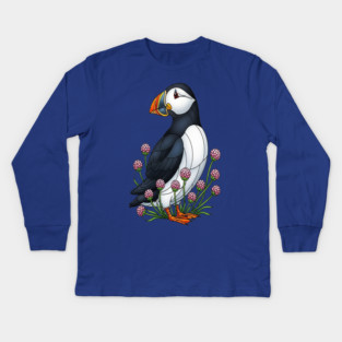 Northern Puffin Coastal Nature Art Kids Long Sleeve T-Shirt
